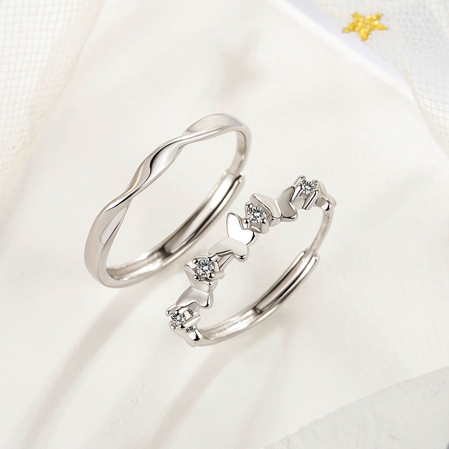 Butterfly CZ S925 Silver Couple Rings