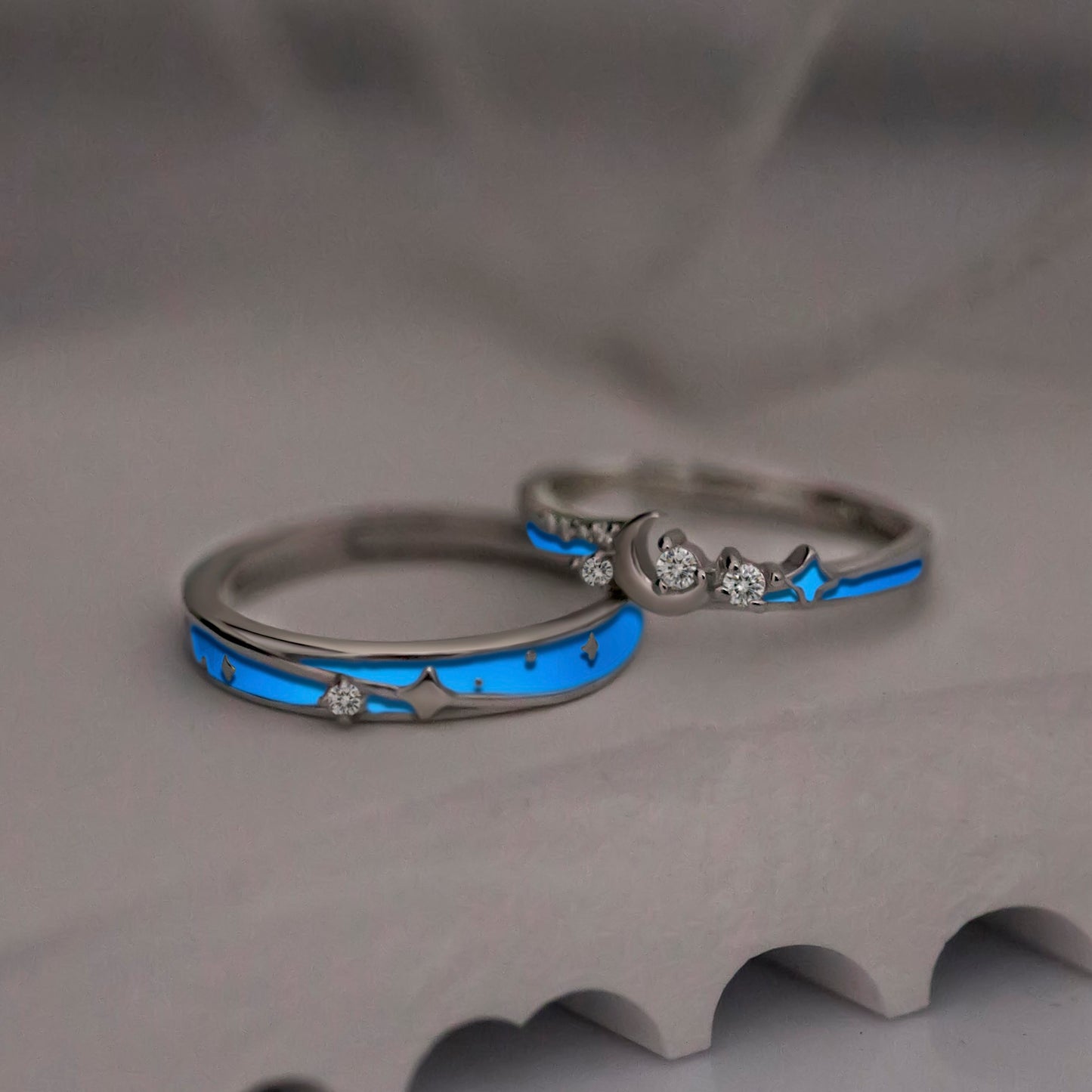 Stars & Moon Glow in the Dark Celestial Matching Rings
