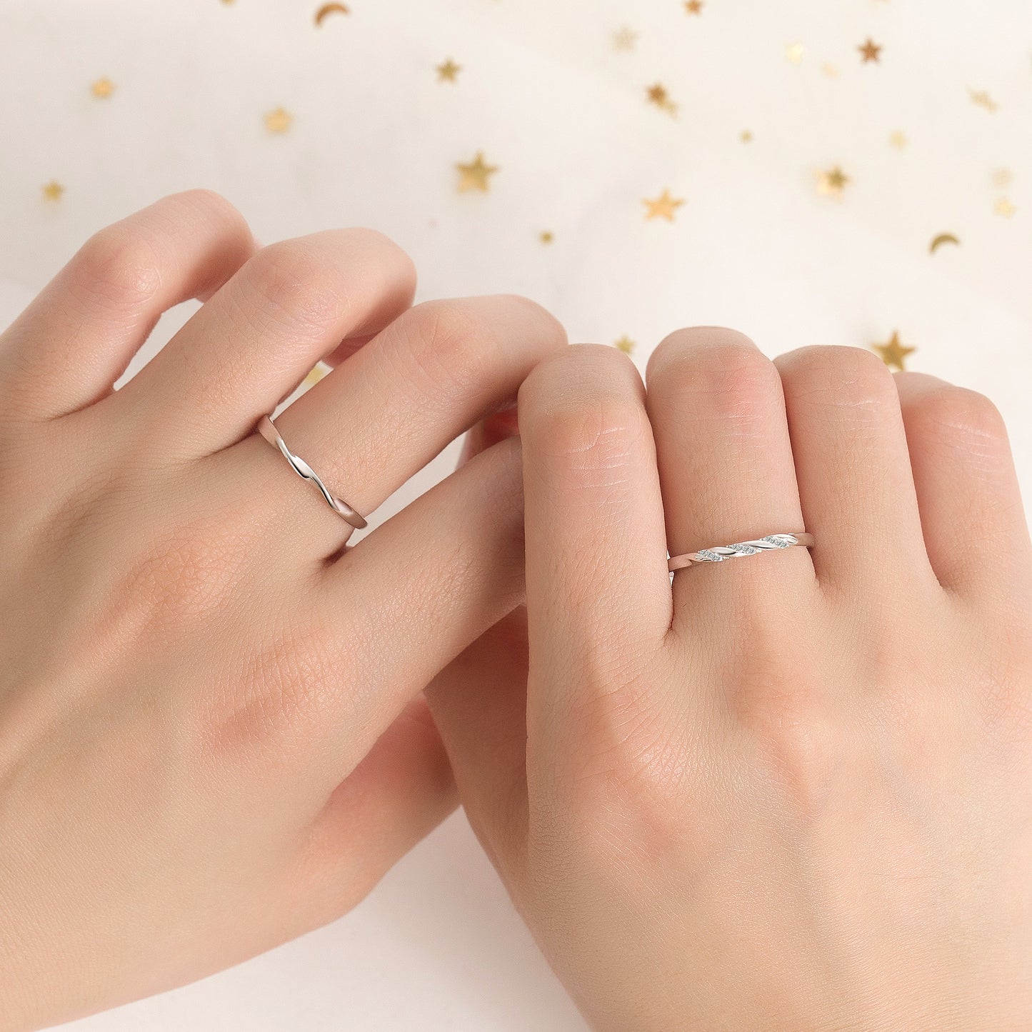 Twisted Rope CZ Silver Couple Rings