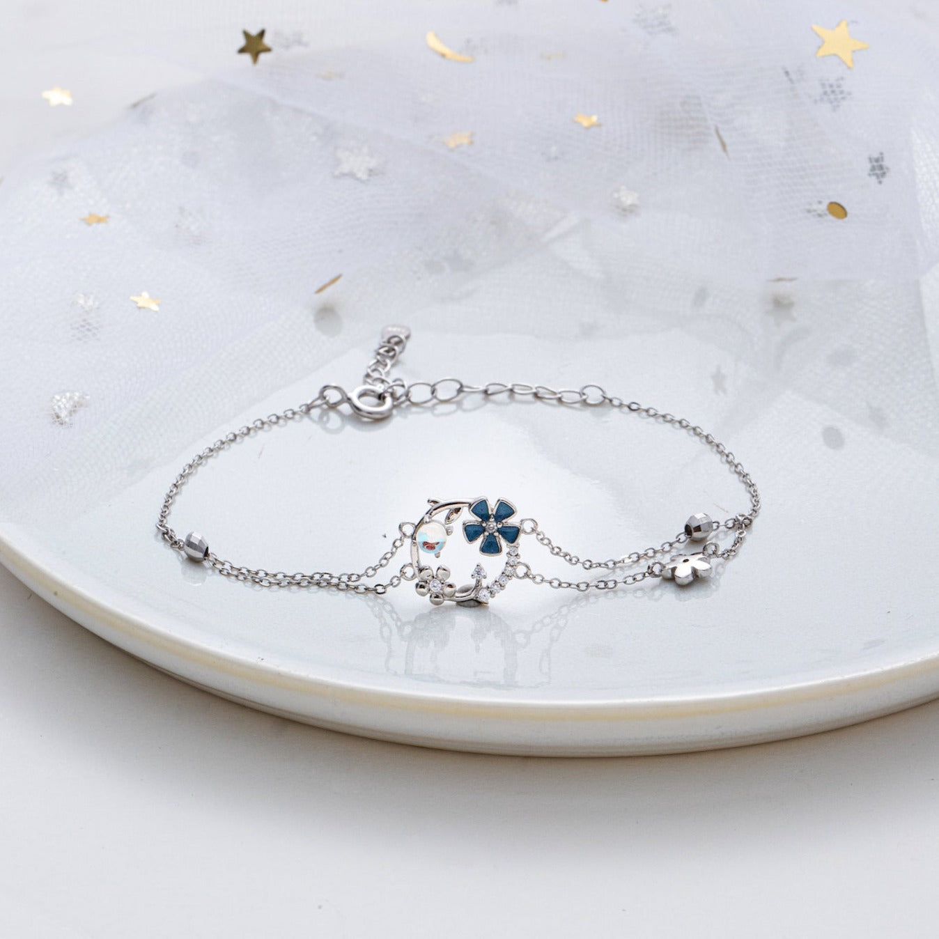 Moonstone Flower Necklace Bracelet Set