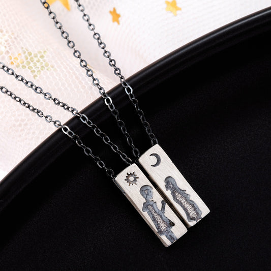 Magnetic Connected 925 Silver Sun Moon Couple Necklaces