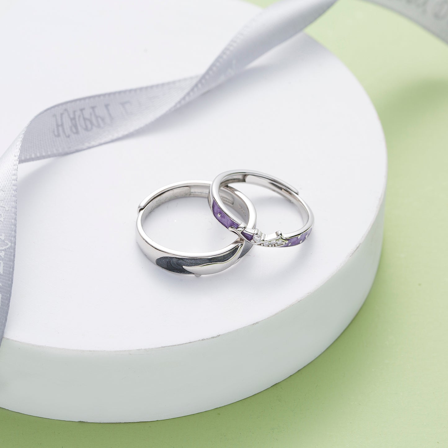 Sea Whales Silver Couple Rings