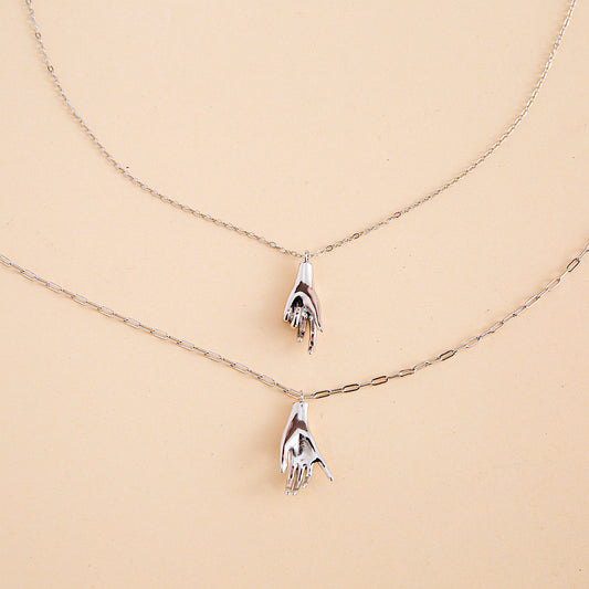 Romantic Holding Hands 925 Silver Couple Necklaces
