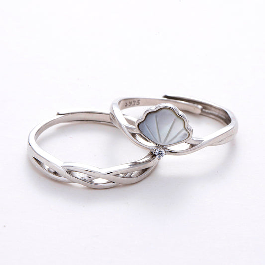 CZ Shell Silver Couple Rings