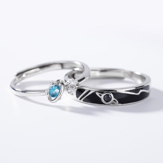 Universe Planets 925 Silver Couple Rings Adjustable in Sizes