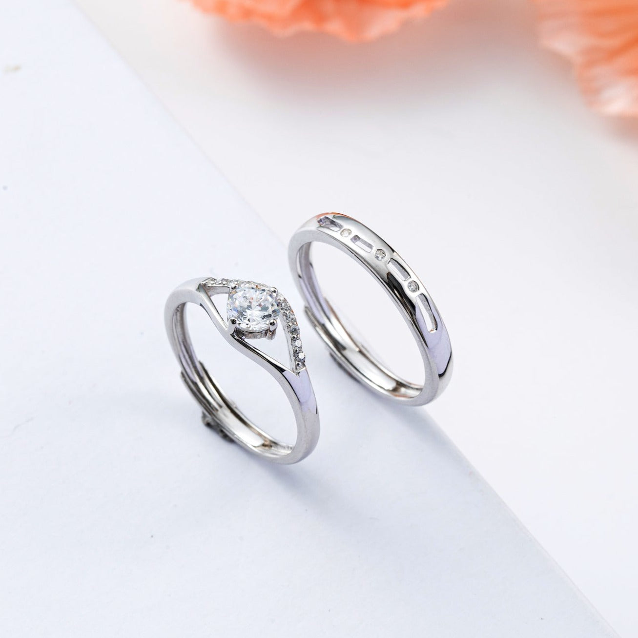 Diamond Cut Zircon S925 Silver Couple Rings