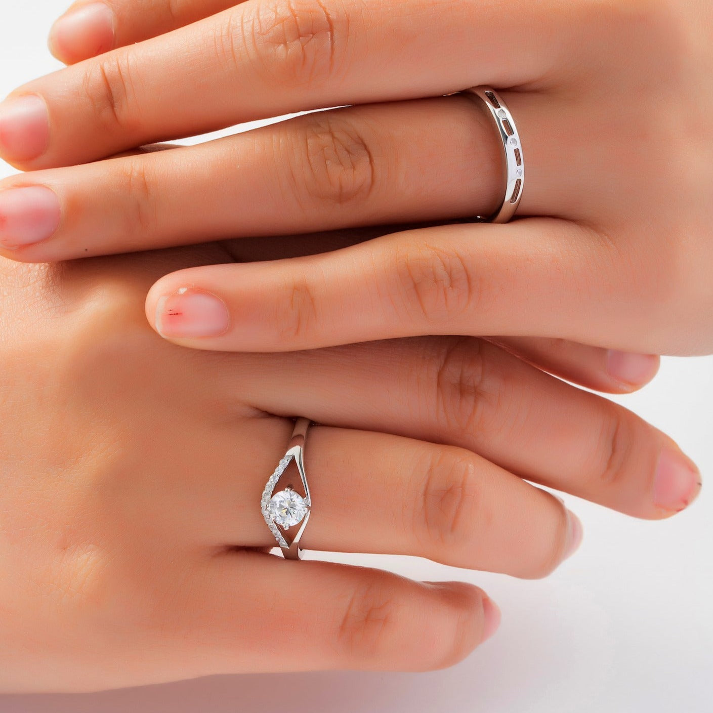 Diamond Cut Zircon S925 Silver Couple Rings