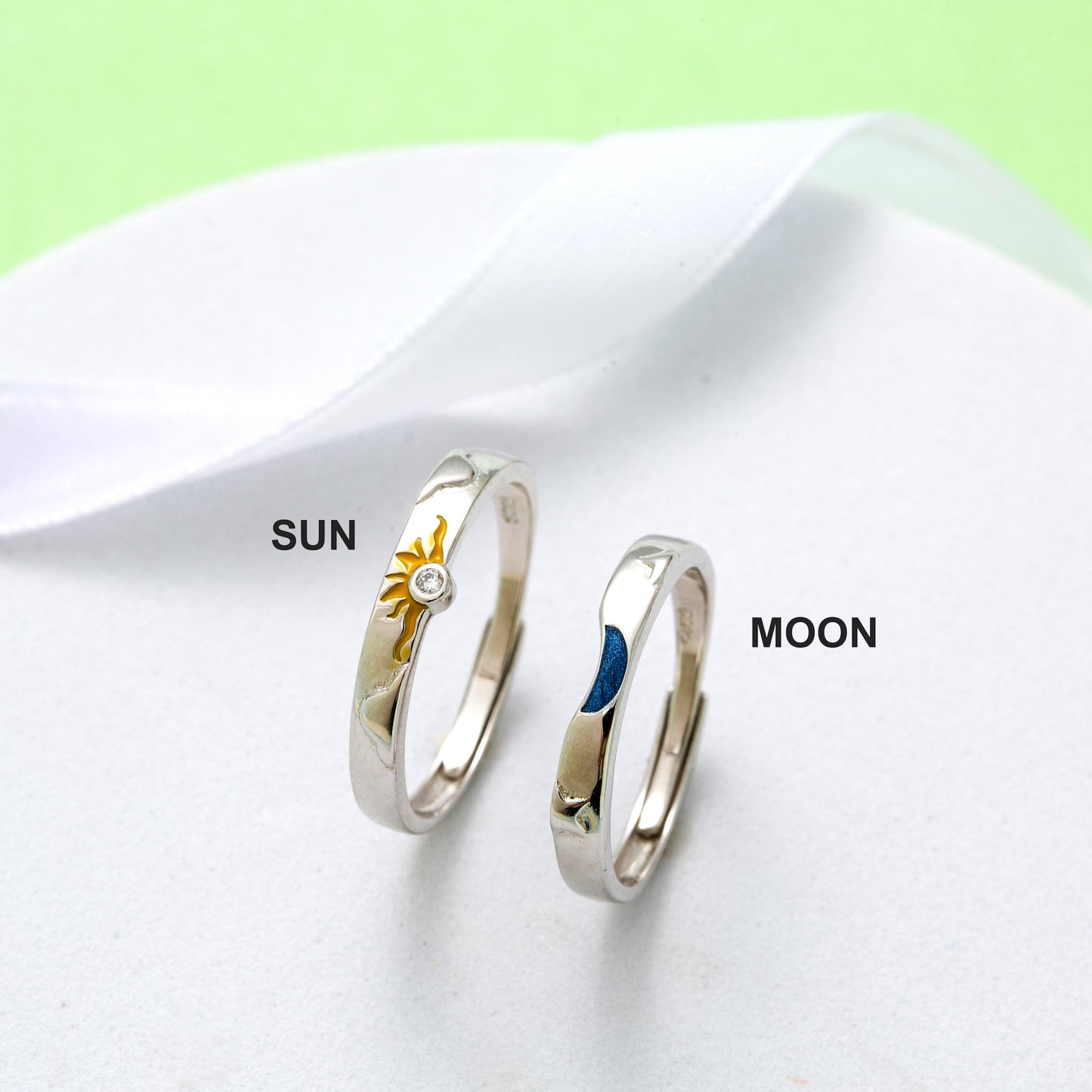 Sun Moon 925 Sterling Silver Couple Rings Adjustable in Sizes