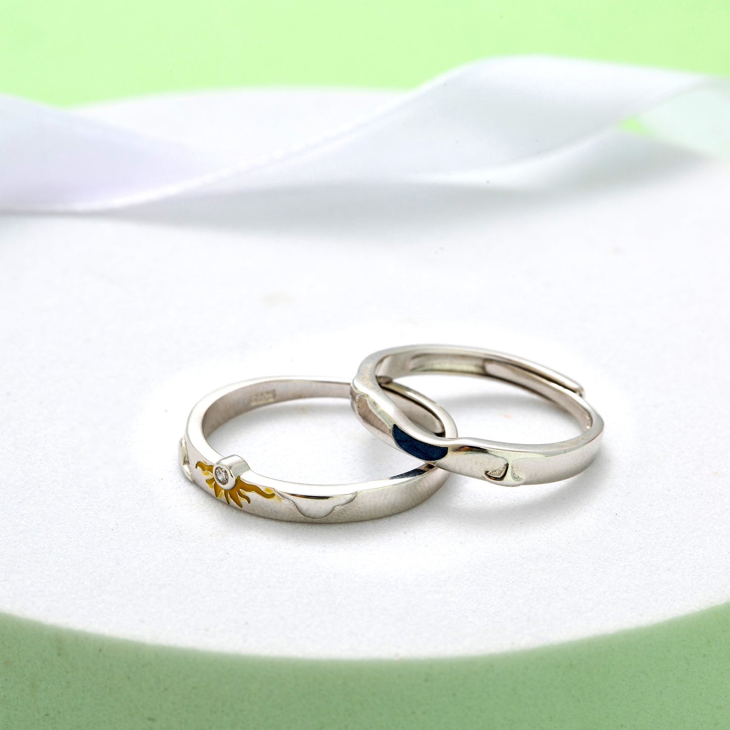 Sun Moon 925 Sterling Silver Couple Rings Adjustable in Sizes