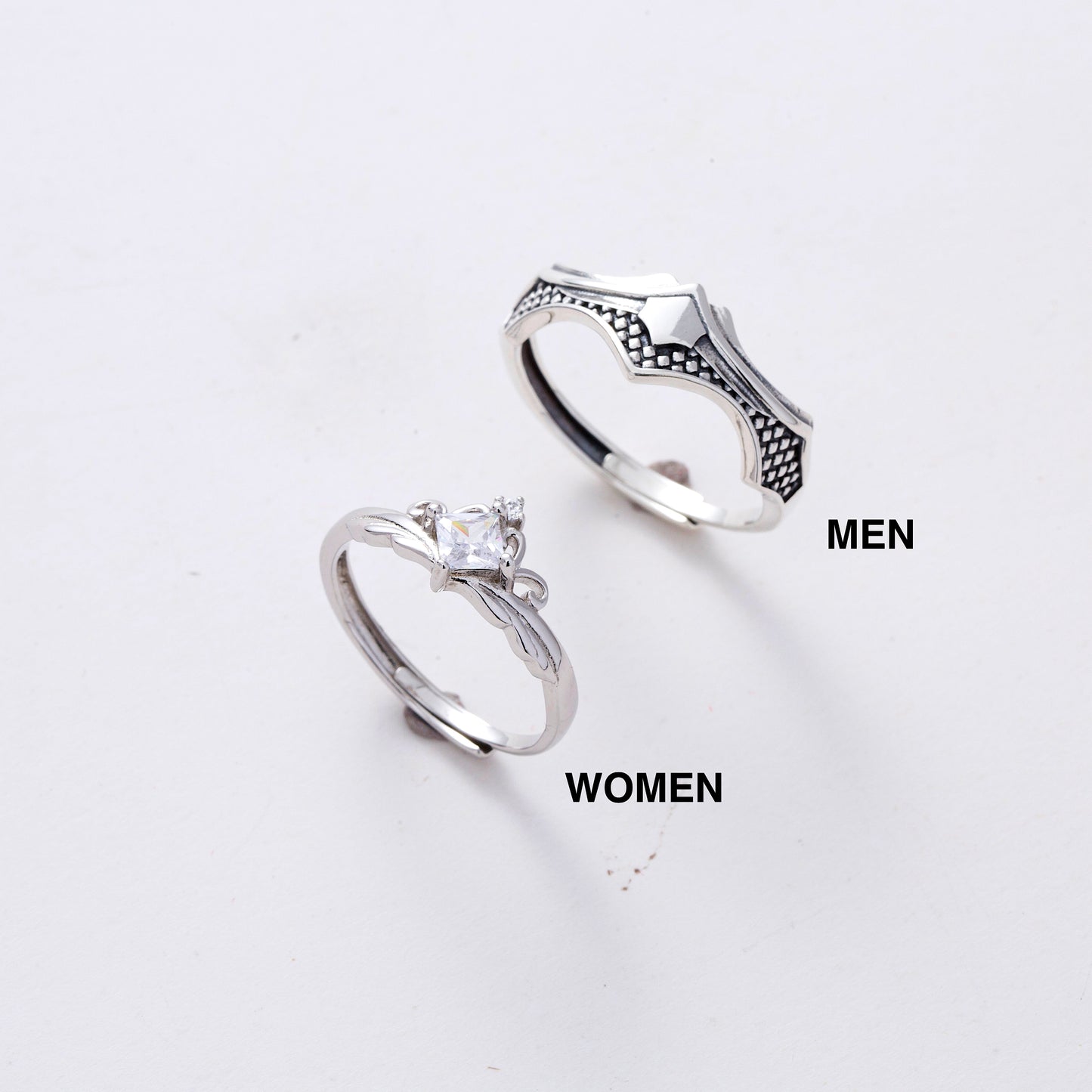 Princess Knight Silver Couple Rings Adjustable in Sizes