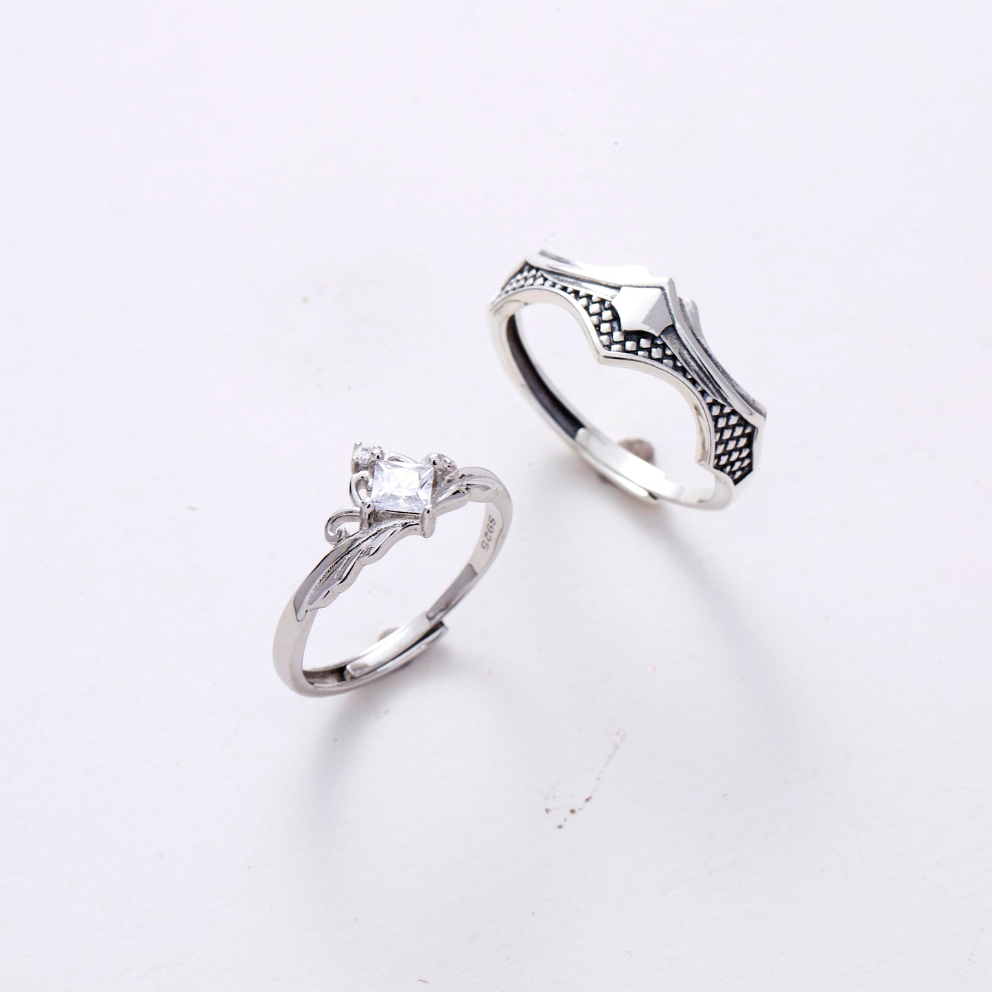Princess Knight Silver Couple Rings Adjustable in Sizes