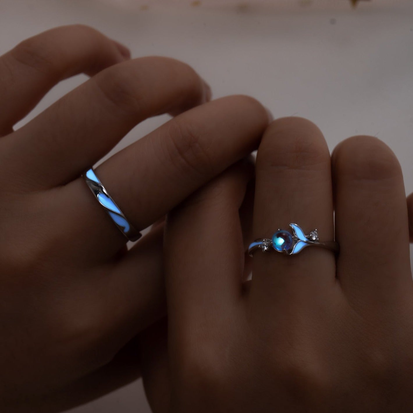 Glow in The Dark Promise Rings for Couples | Silver Matching Rings | Avijewelry Couple
