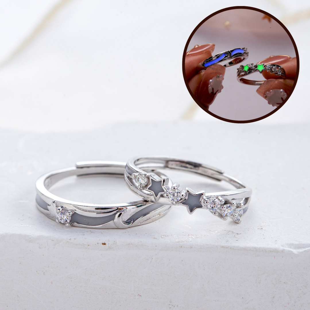 Glowing Stars 925 Silver Couple Rings