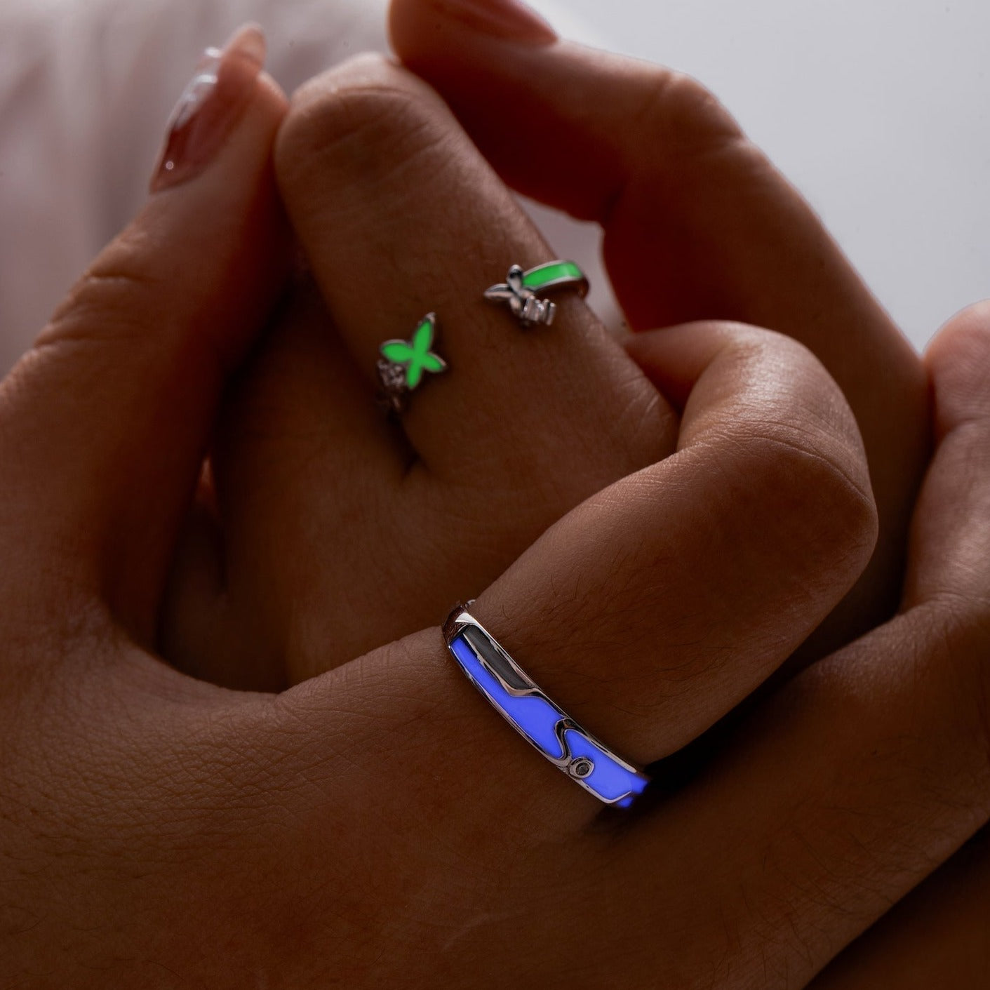 Butterfly Glowing 925 Silver Promise Rings for Couples