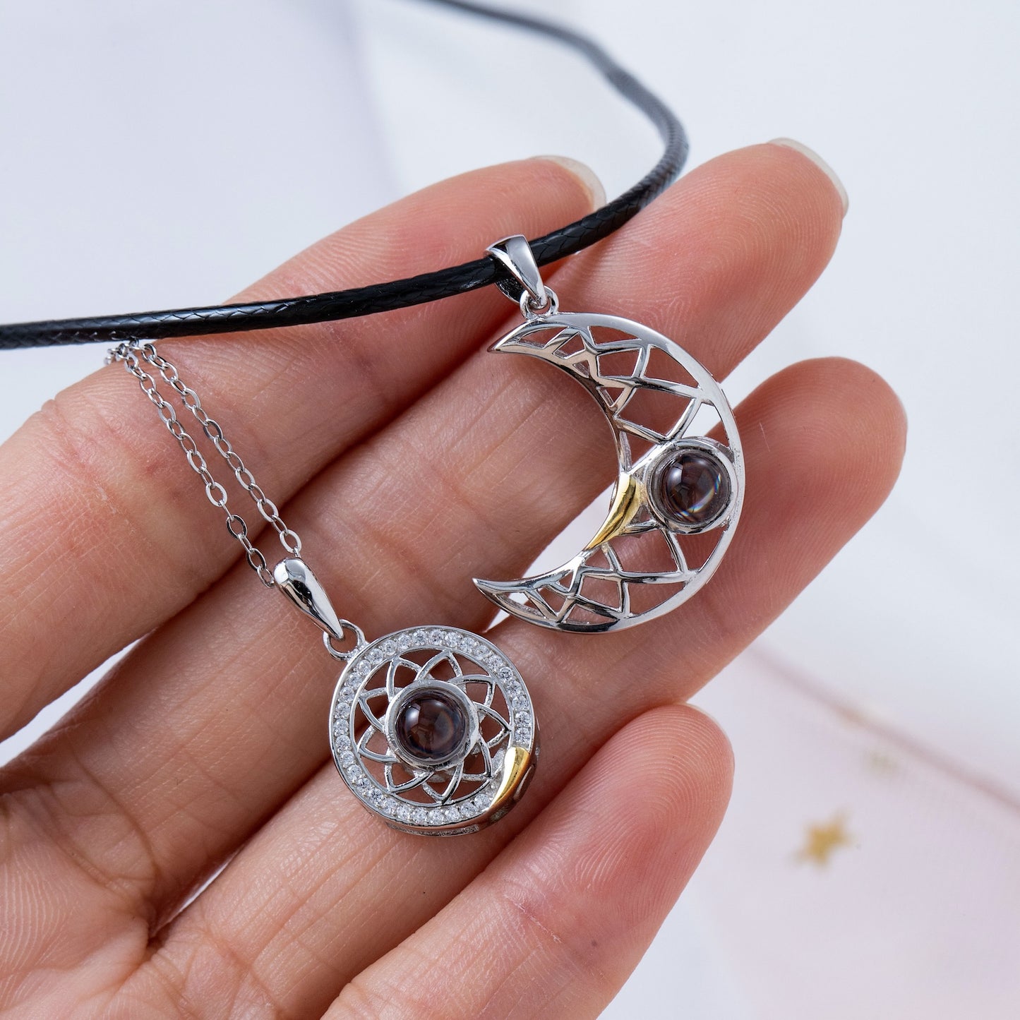 925 Silver Sun Moon Couple Necklaces