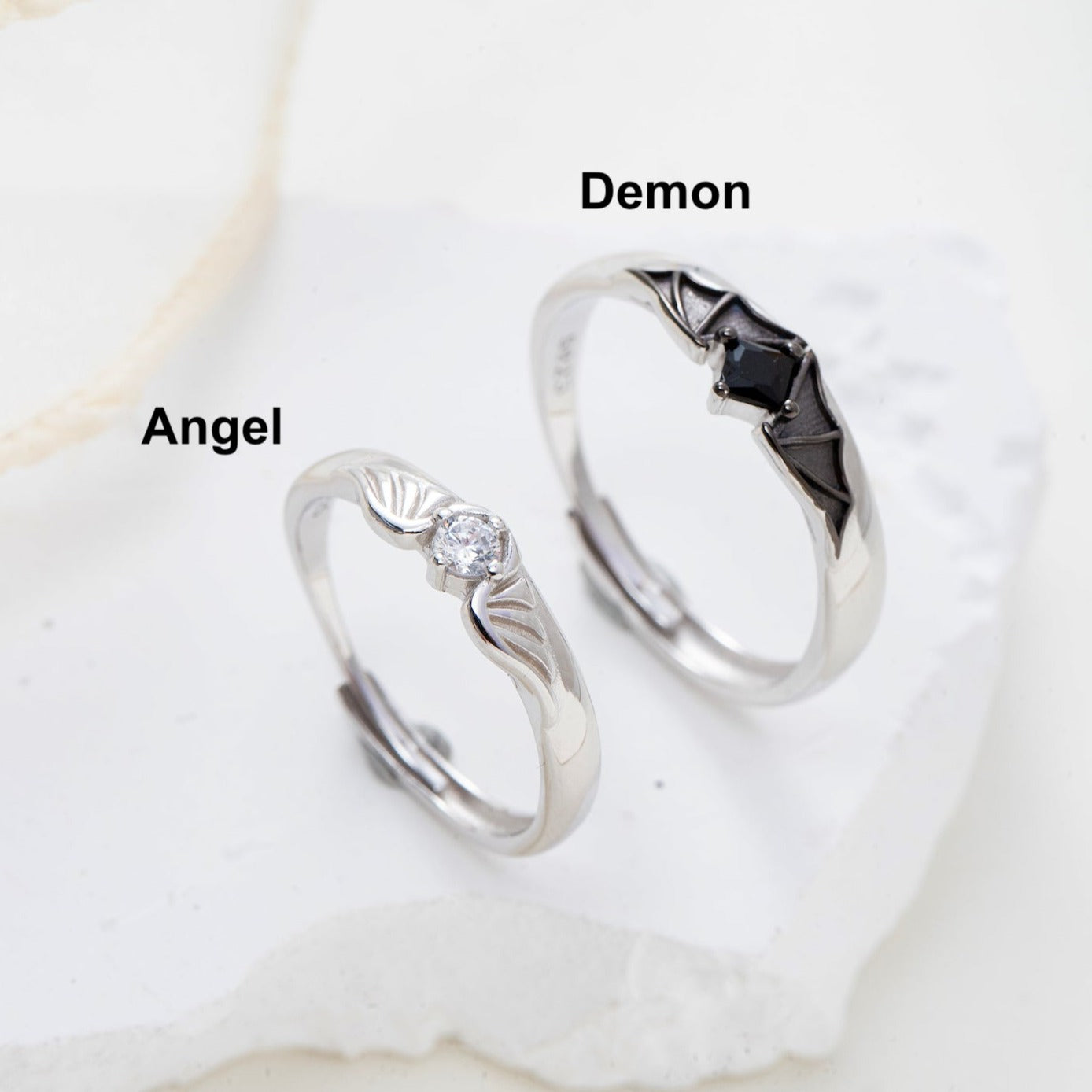 Angel Demon Silver Couple Rings