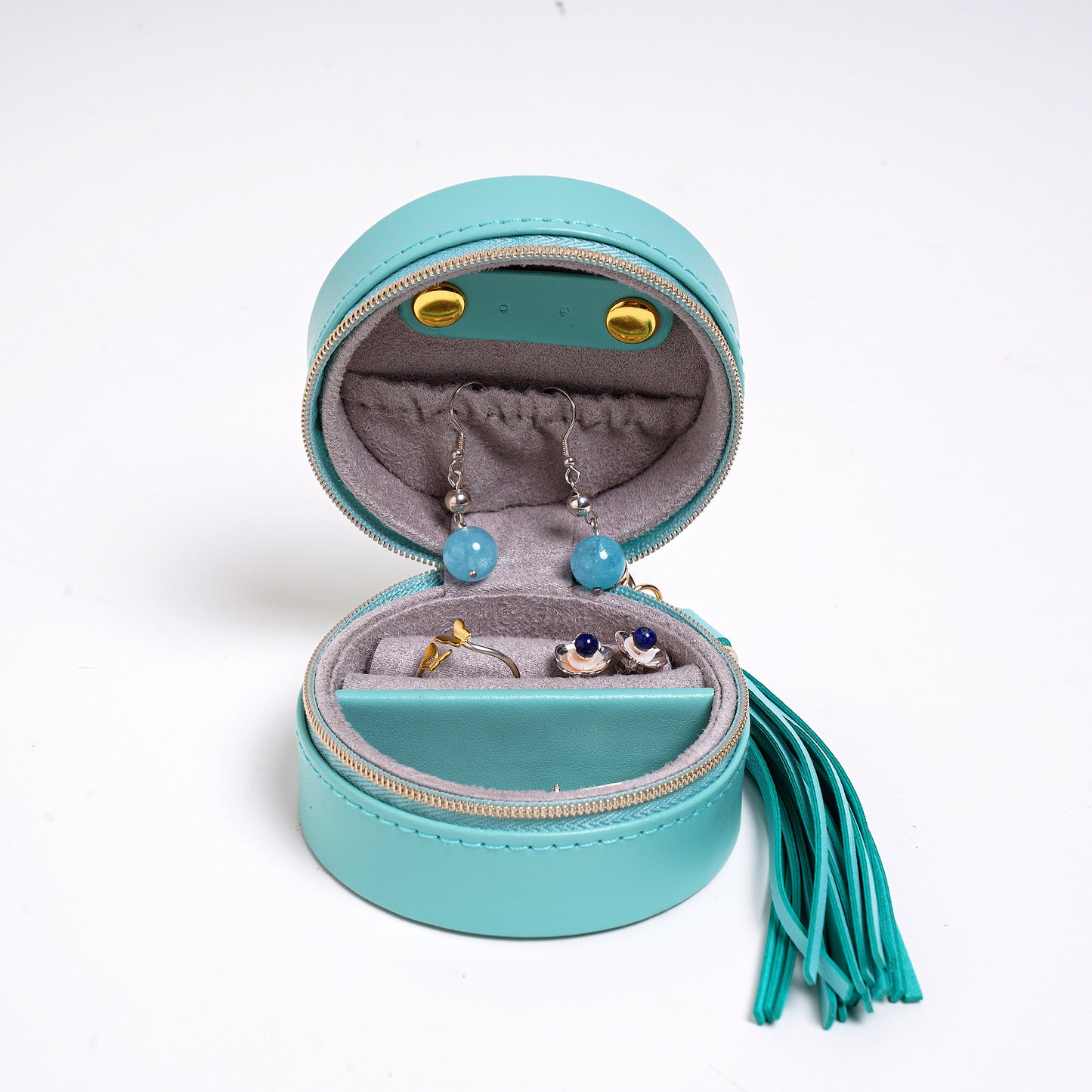 Luxurious Leather Round Jewellery Organizer Box