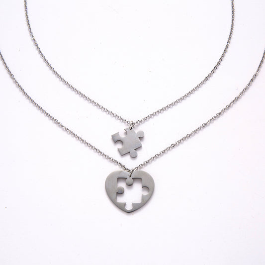 Puzzle Heart Matching Couple Necklace Set