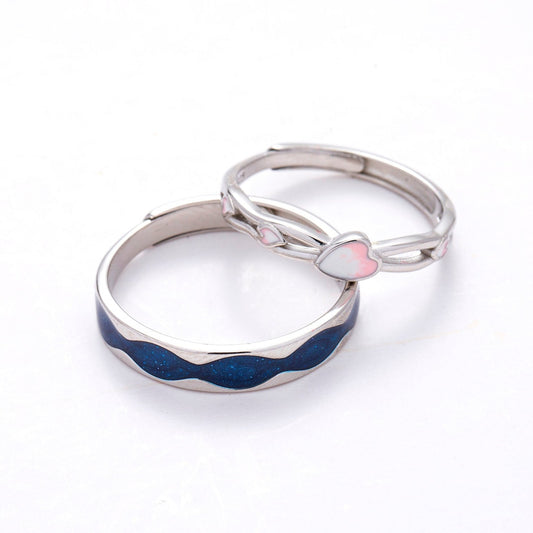 Heart Silver Couple Rings