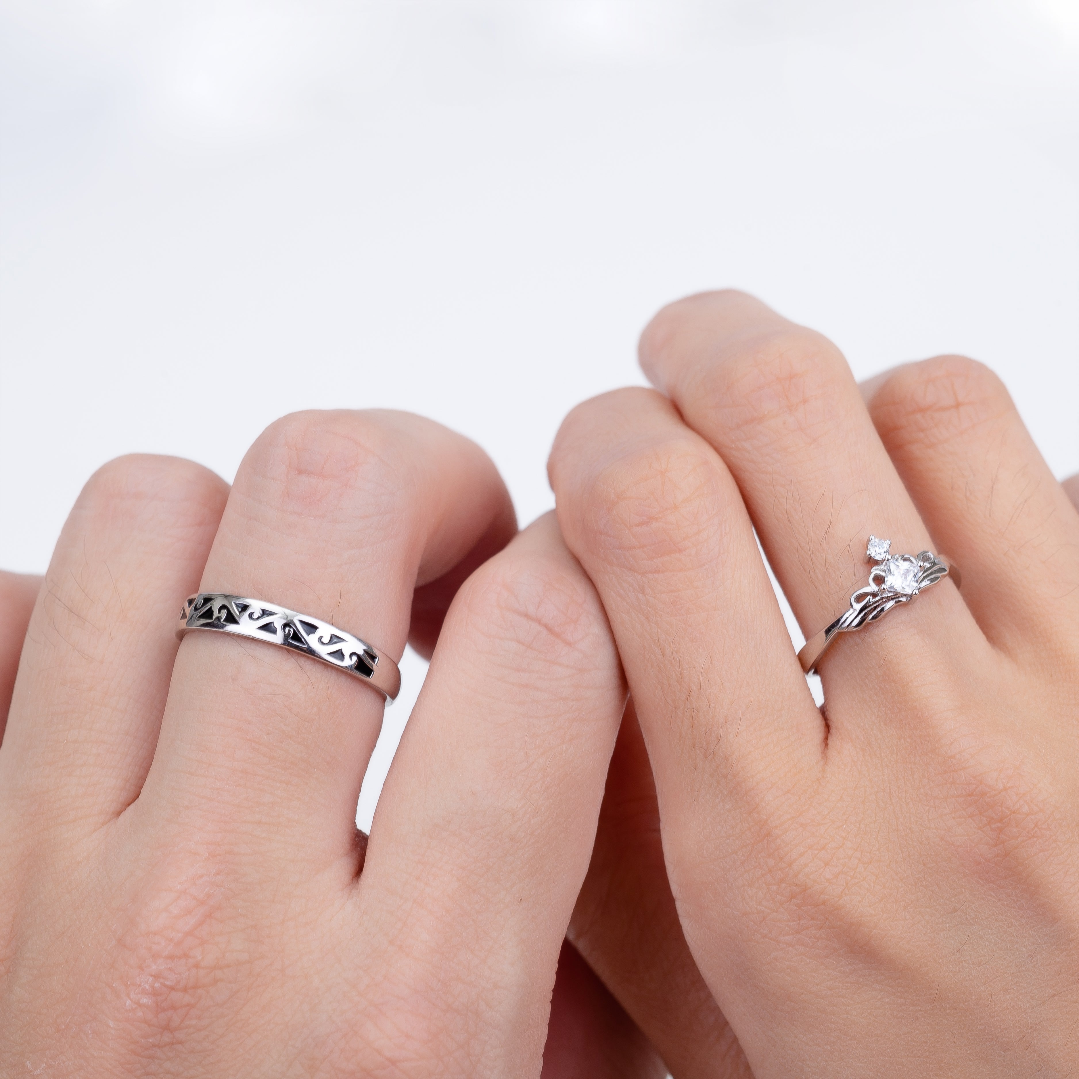Princess And Prince Crown Design s925 Sterling Silver Lovers Adjustable Couple  Rings