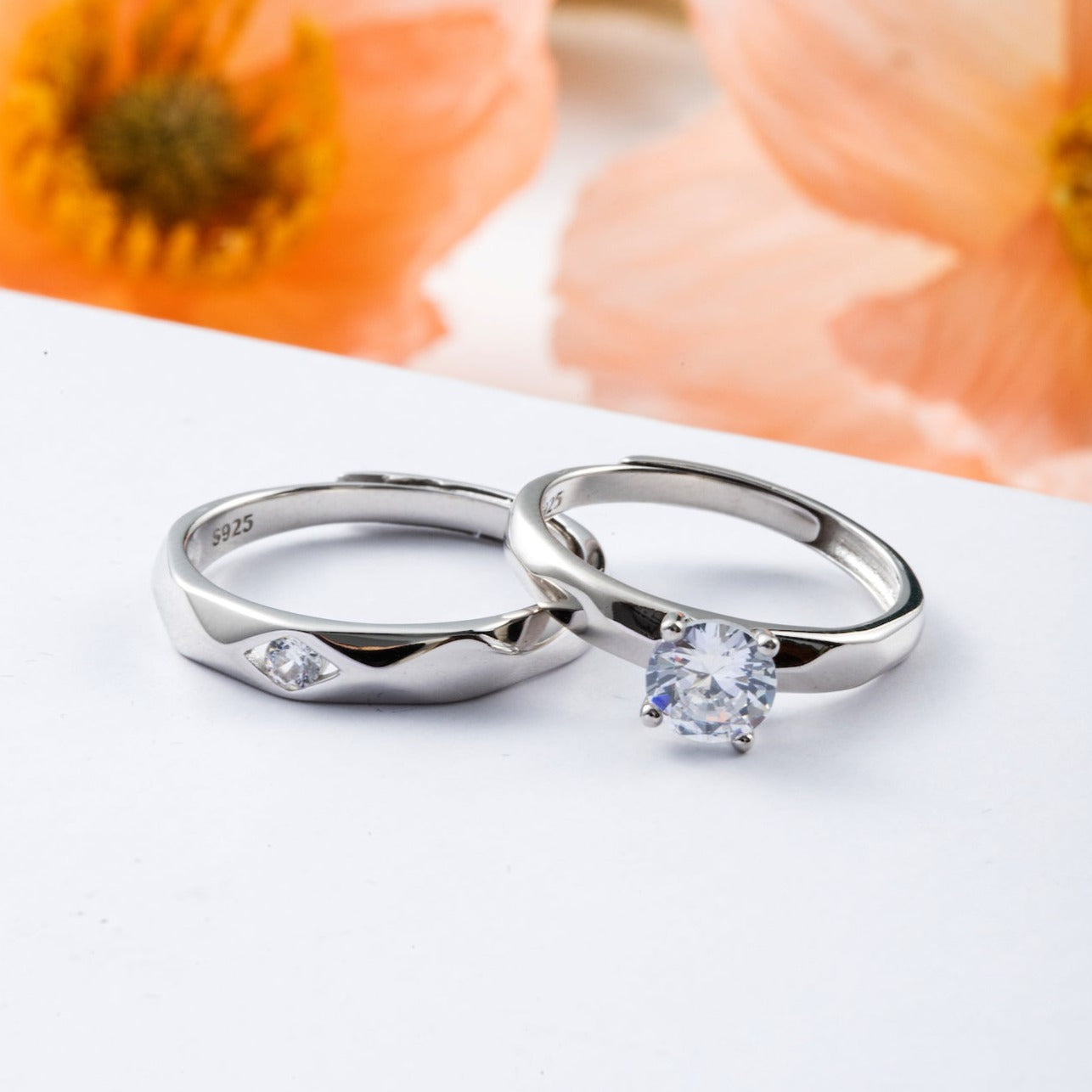 Diamond Cut S925 Silver Couple Rings
