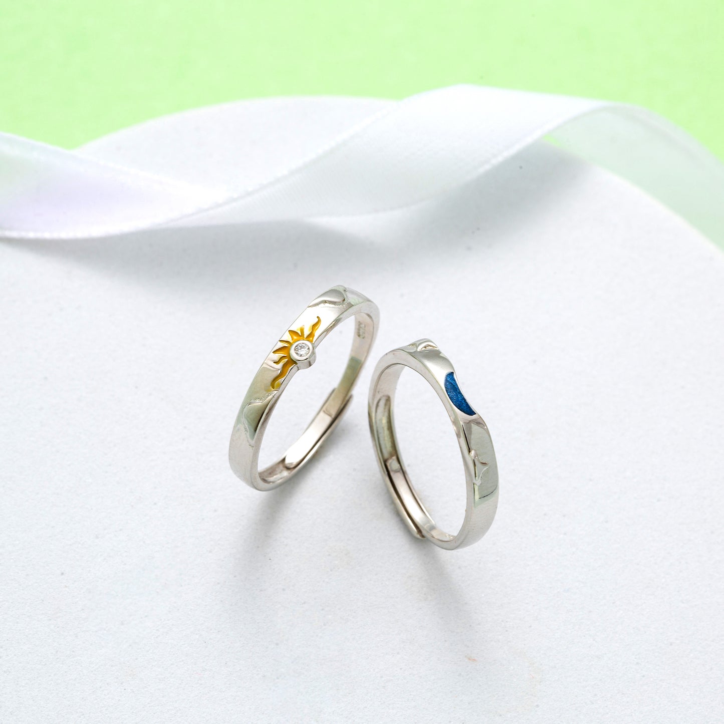 Sun Moon 925 Sterling Silver Couple Rings