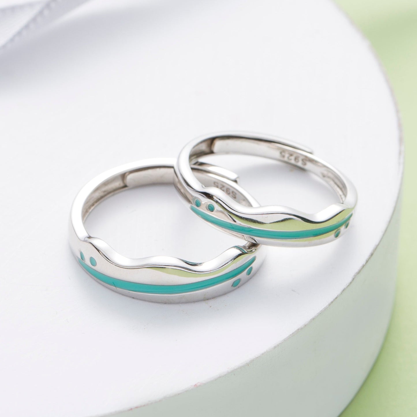 Sea Waves Silver Couple Rings