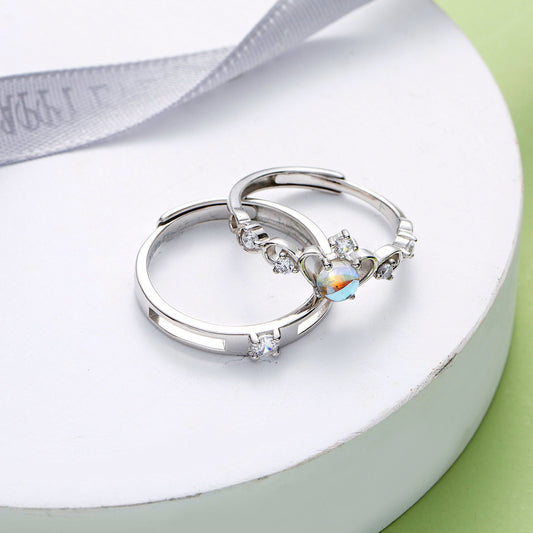 Moonstone CZ Silver Couple Rings