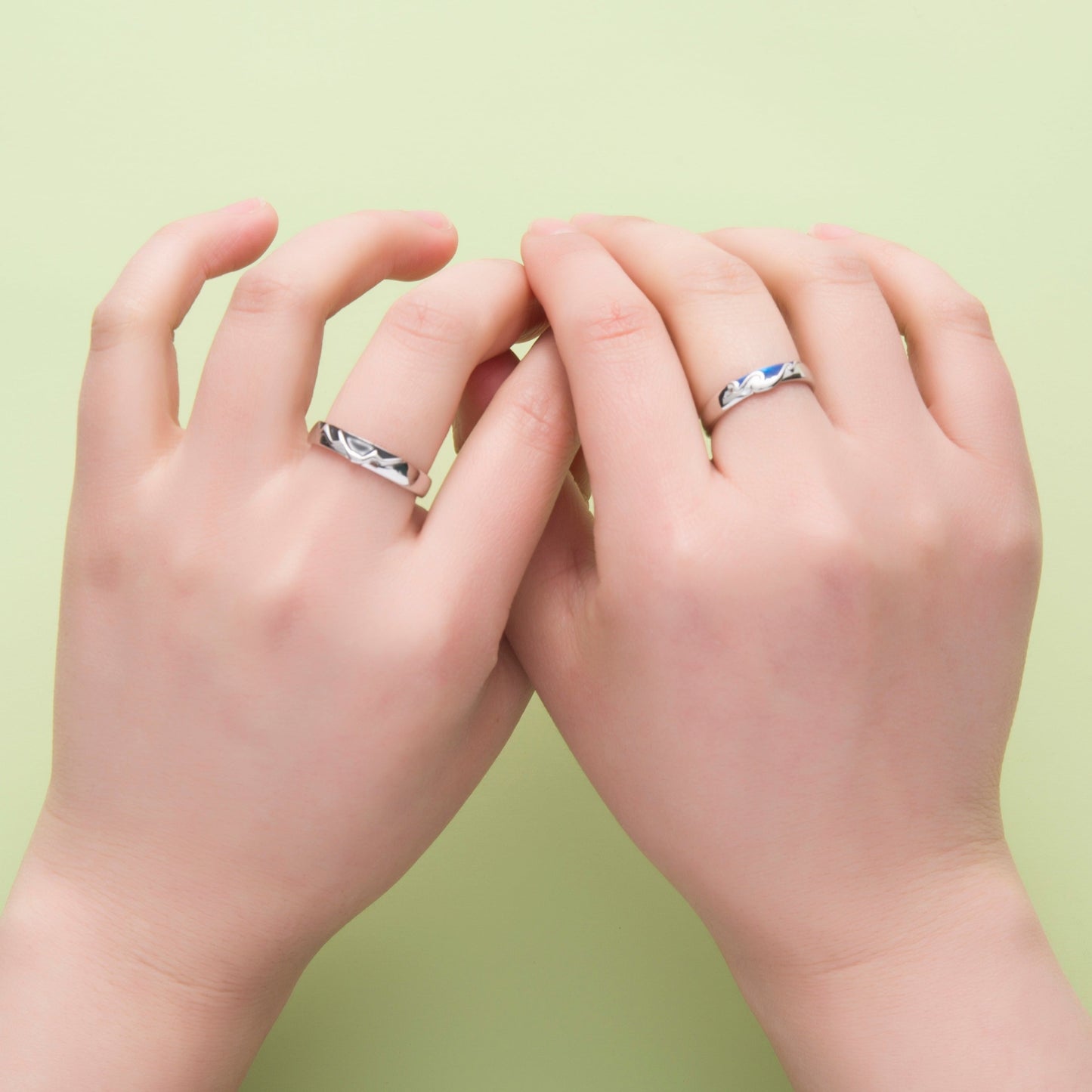 Waves and Mountain Silver Promise Rings