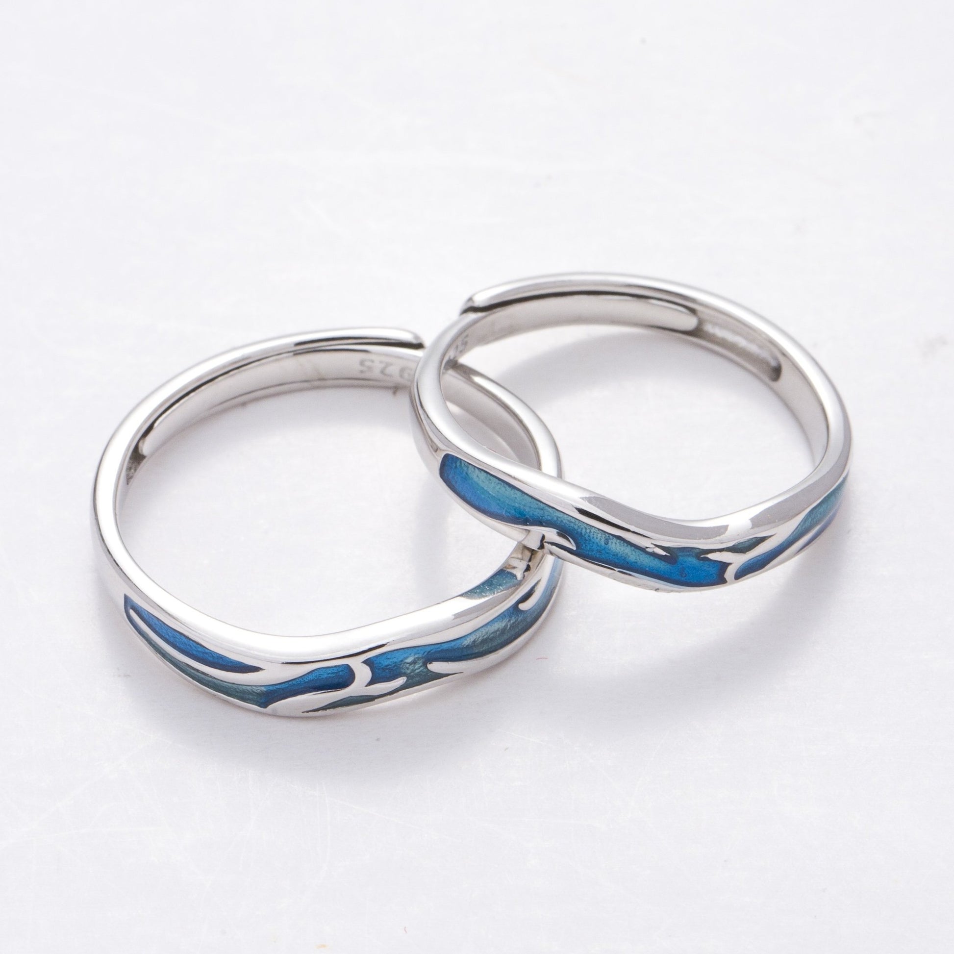 Blue Waves Couple Rings | Waves Rings | AVIJEWELRY