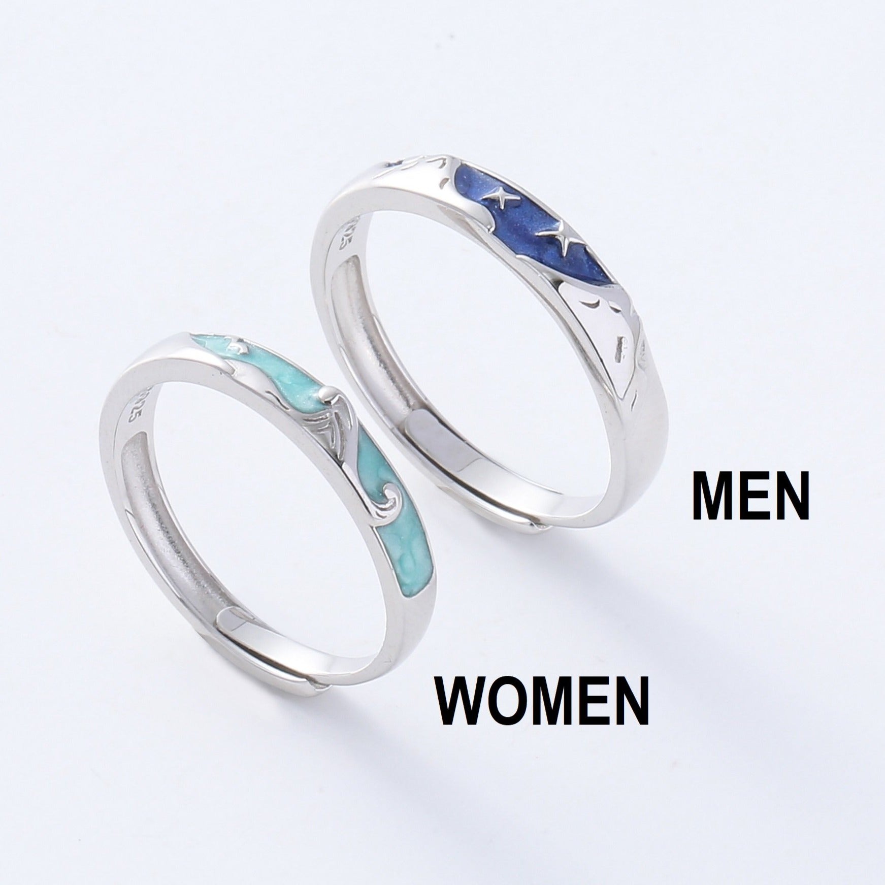 Couple Rings Silver | Sea Waves Couple Rings | AVIJEWELRY