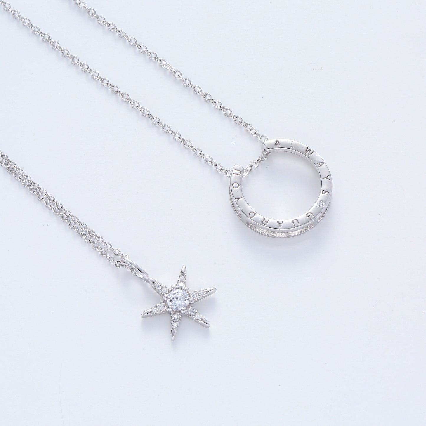 Star Zircon Pendant 925 Silver Couple Necklace Set